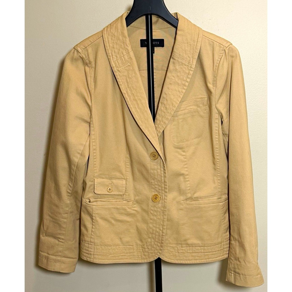 Talbots Beige Button Front Blazer Jacket Women's 10 Regular Classic Fit Pockets